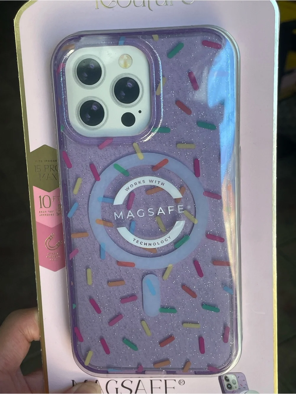 Lavender Sparkle MagSafe iPhone 15 Pro Max Case with Multicolor Sprinkles